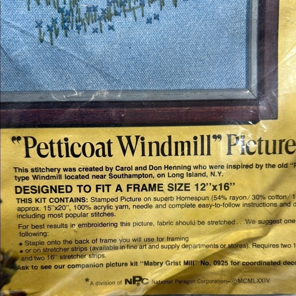'Petticoat Windmill' Crewel Embroidery Picture Stitching Kit